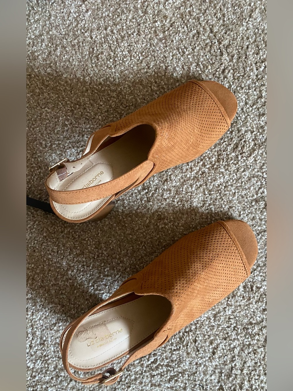 Liz Claiborne Brown Peep-Toe Block Heels. Worn once. - Picture 2 of 7